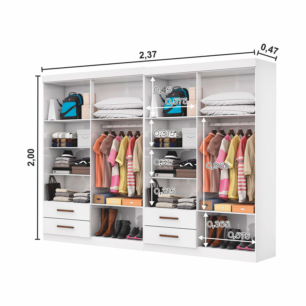 Closet Casal Duplo Lu 8 Portas 4 Gavetas Com Espelho