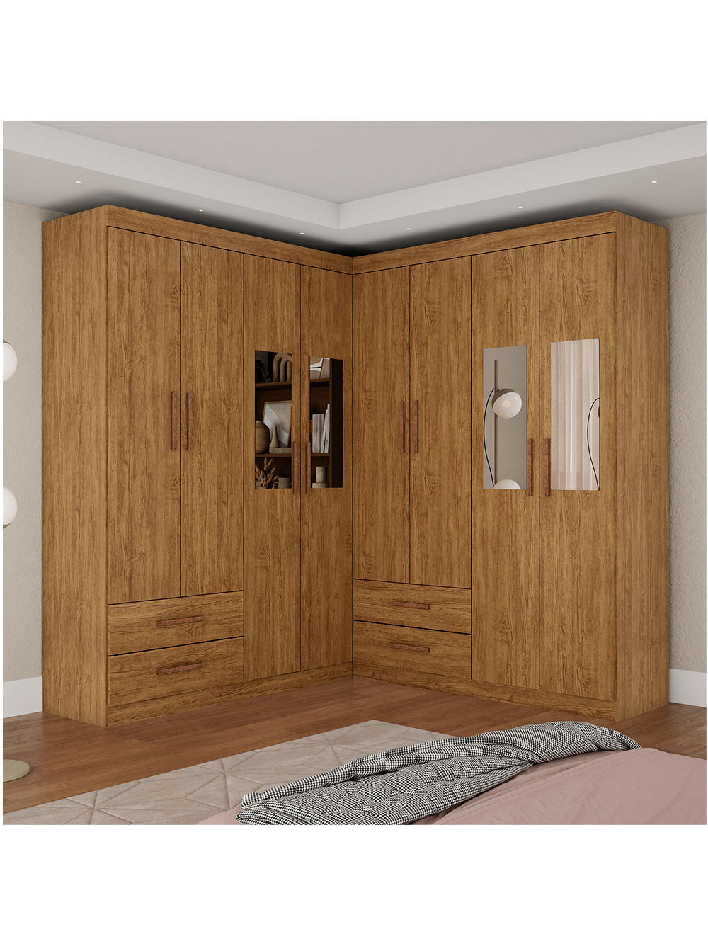 Closet Casal Duplo Lu 8 Portas 4 Gavetas Com Espelho - Cinamomo