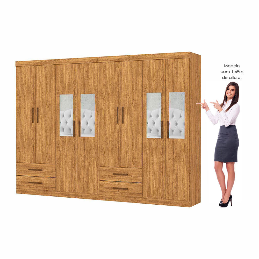Closet Casal Duplo Lu 8 Portas 4 Gavetas Com Espelho