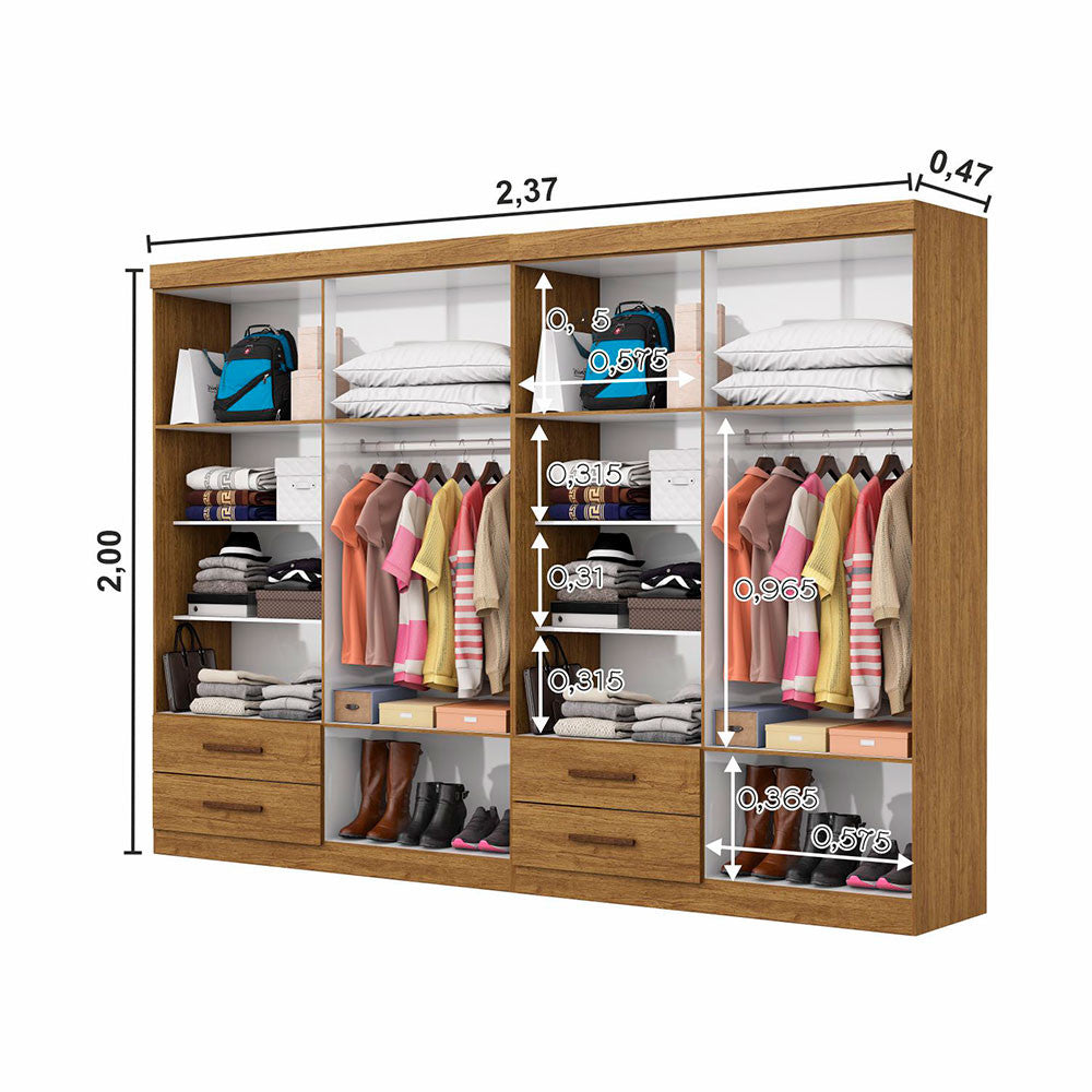 Closet Casal Duplo Lu 8 Portas 4 Gavetas Com Espelho