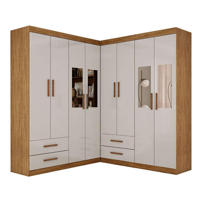 Closet Casal Duplo Lu 8 Portas 4 Gavetas Com Espelho