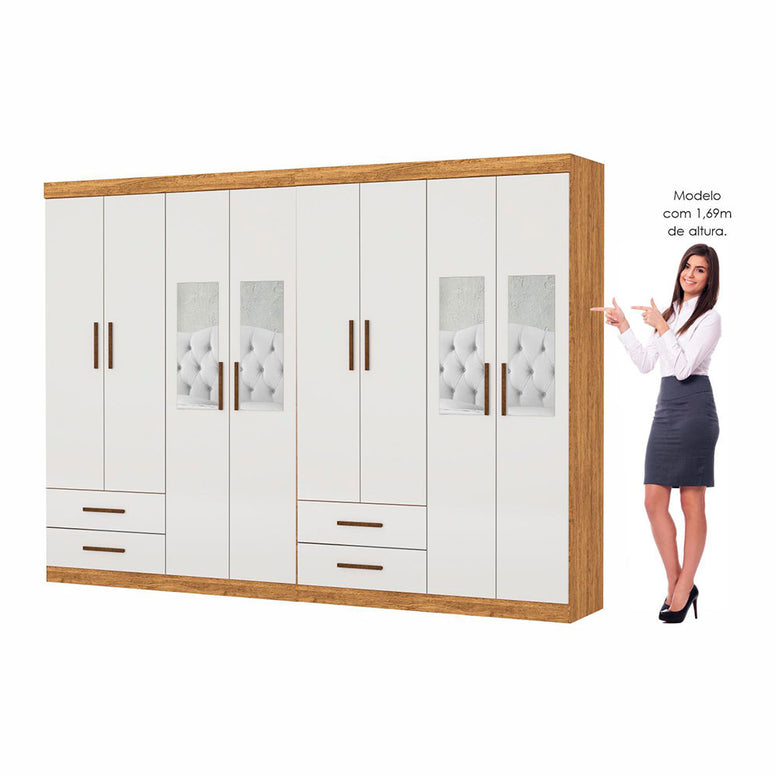 Closet Casal Duplo Lu 8 Portas 4 Gavetas Com Espelho