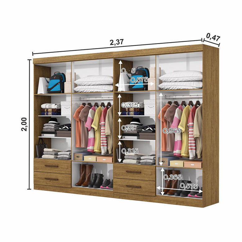 Closet Casal Duplo Lu 8 Portas 4 Gavetas Com Espelho