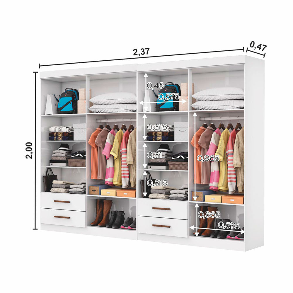 Closet Casal Duplo Lu 8 Portas 4 Gavetas