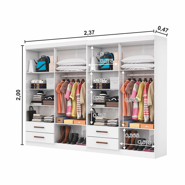 Closet Casal Duplo Lu 8 Portas 4 Gavetas