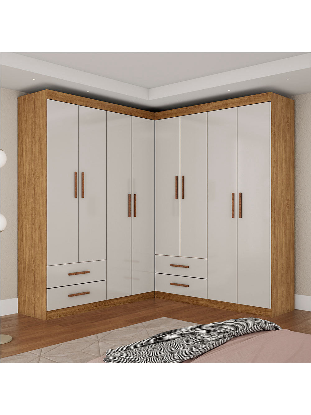 Closet Casal Duplo Lu 8 Portas 4 Gavetas - Cinamomo com Off White