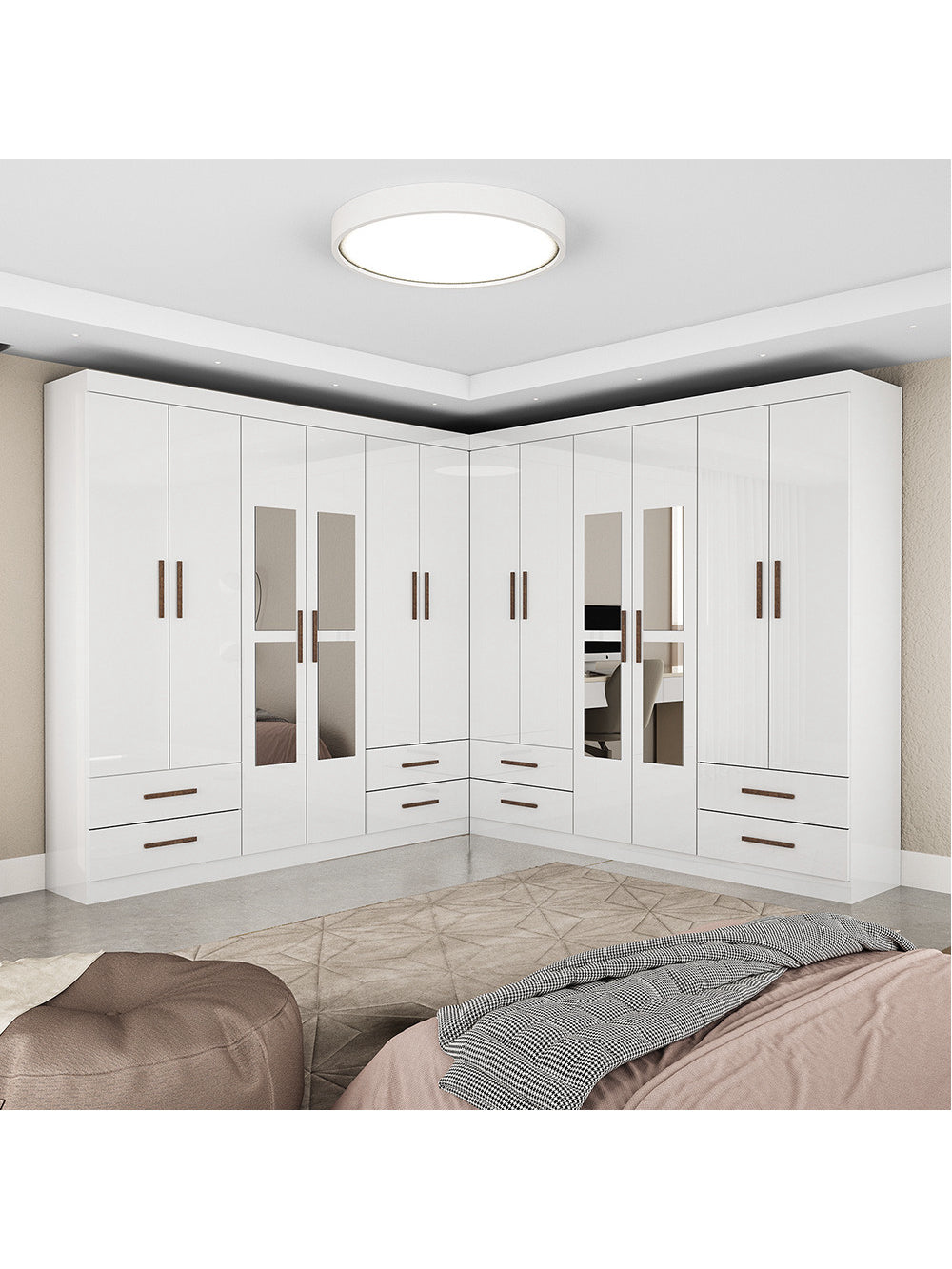 Closet Casal Duplo Lu 12 Portas Com Espelho 8 Gavetas - Branco