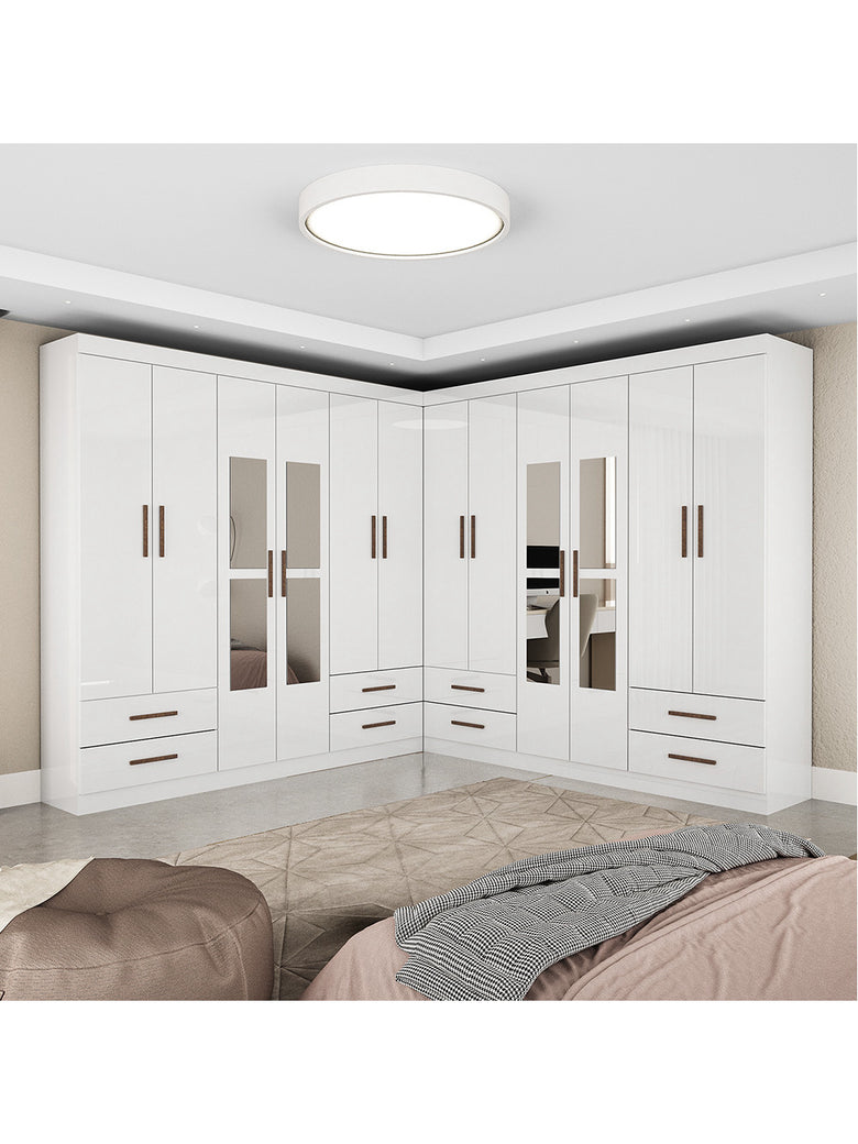 Closet Casal Duplo Lu 12 Portas Com Espelho 8 Gavetas