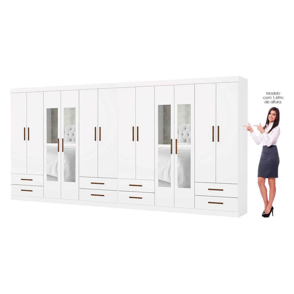 Closet Casal Duplo Lu 12 Portas Com Espelho 8 Gavetas