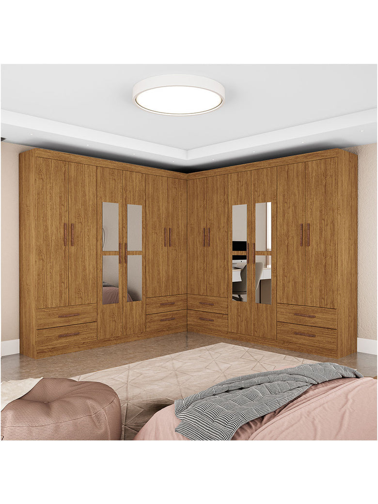 Closet Casal Duplo Lu 12 Portas Com Espelho 8 Gavetas