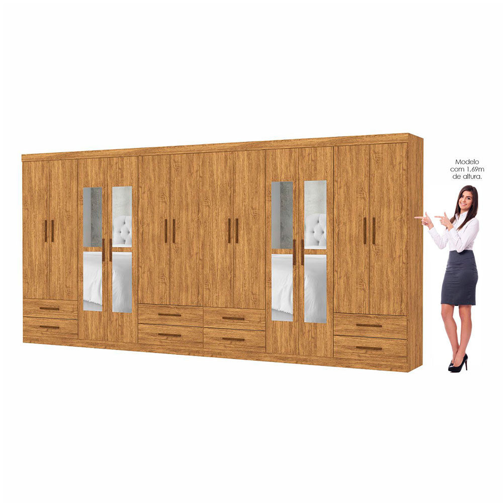 Closet Casal Duplo Lu 12 Portas Com Espelho 8 Gavetas