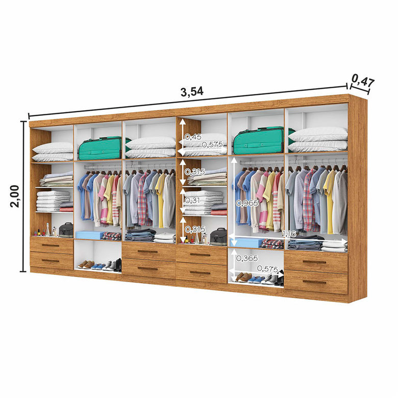 Closet Casal Duplo Lu 12 Portas Com Espelho 8 Gavetas