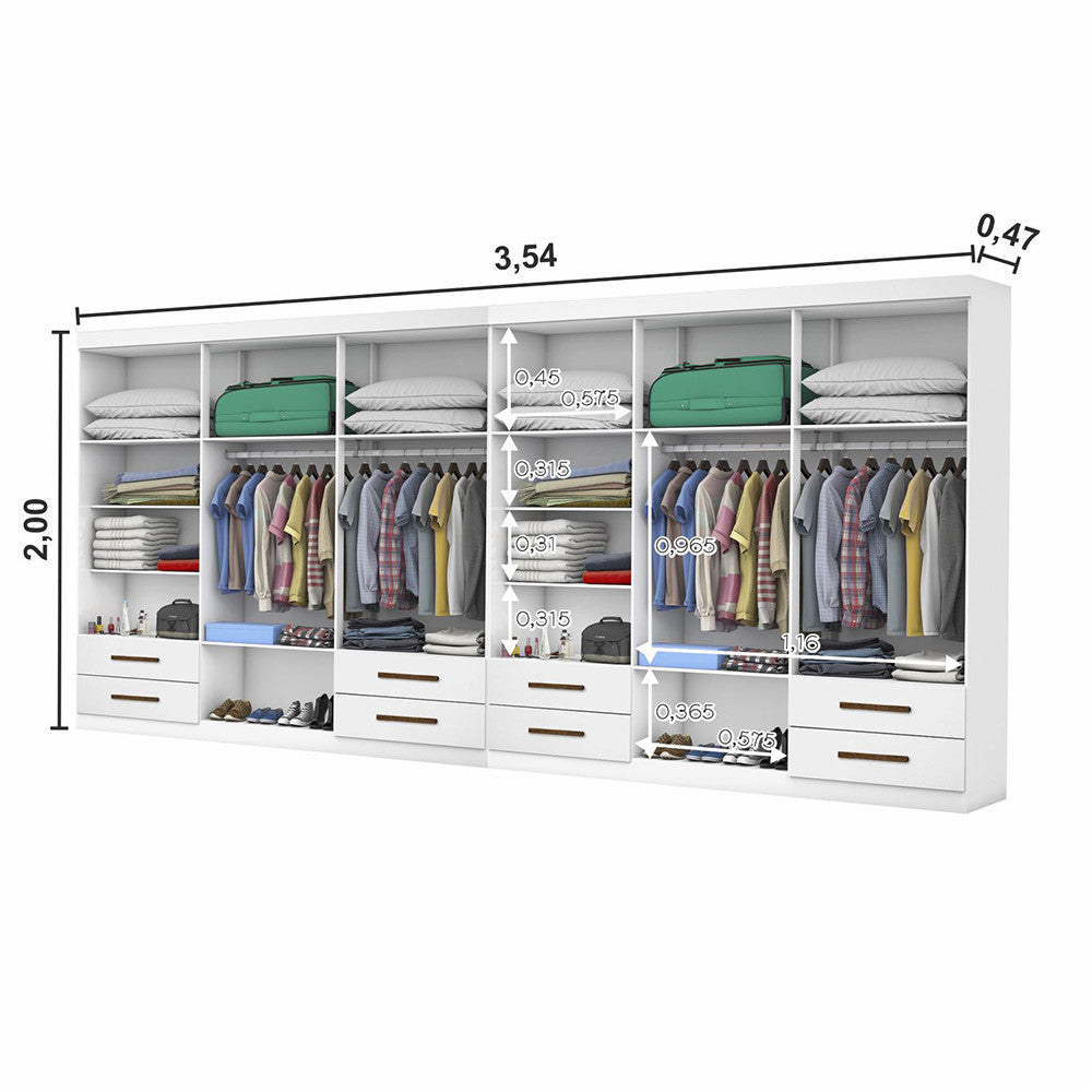 Closet Casal Duplo Lu 12 Portas 8 Gavetas