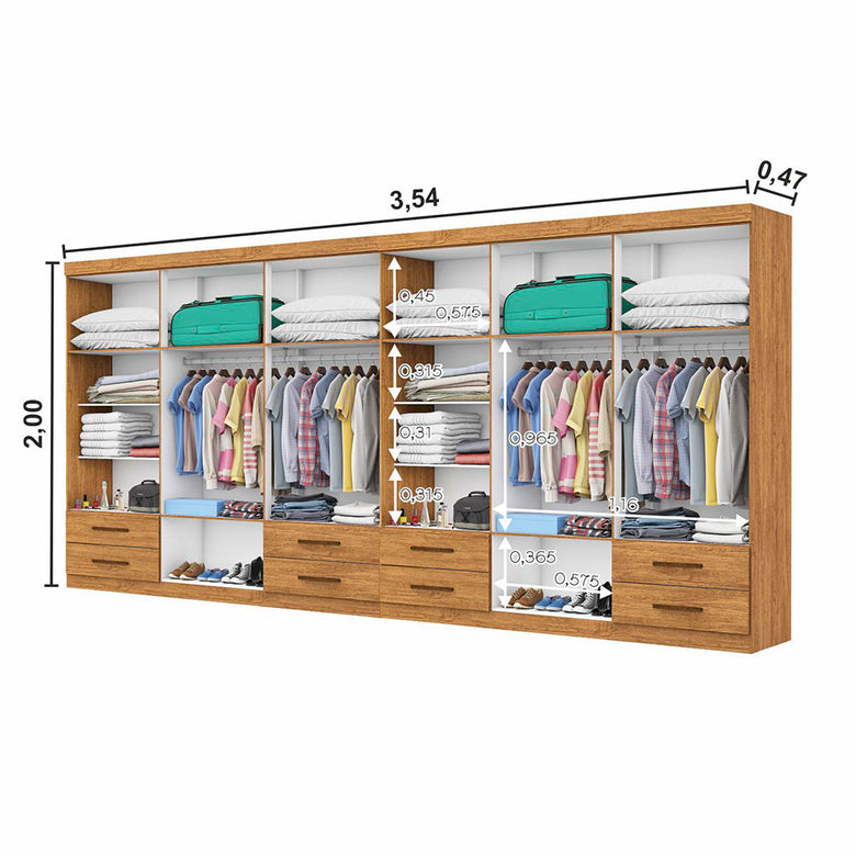 Closet Casal Duplo Lu 12 Portas 8 Gavetas