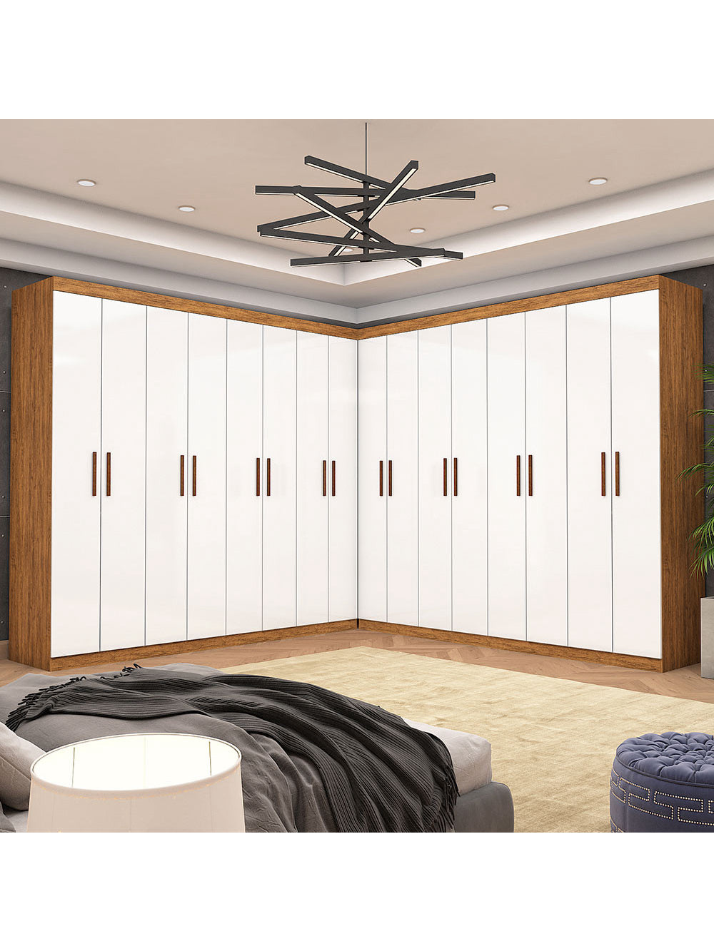 Closet Casal Duplo Rubi Premium 16 Portas 8 Gavetas Carioca Móveis - Cinamomo Branco