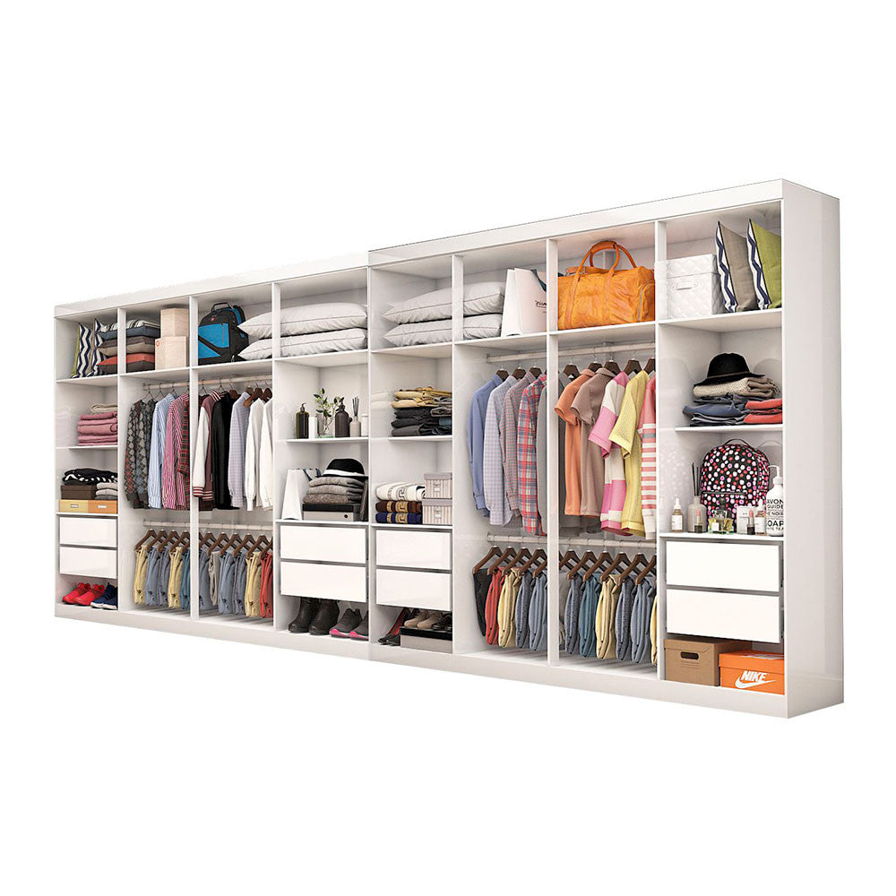 Closet Casal Duplo Rubi Premium 16 Portas com Espelho 8 Gavetas Carioca Móveis - Branco Cinamomo