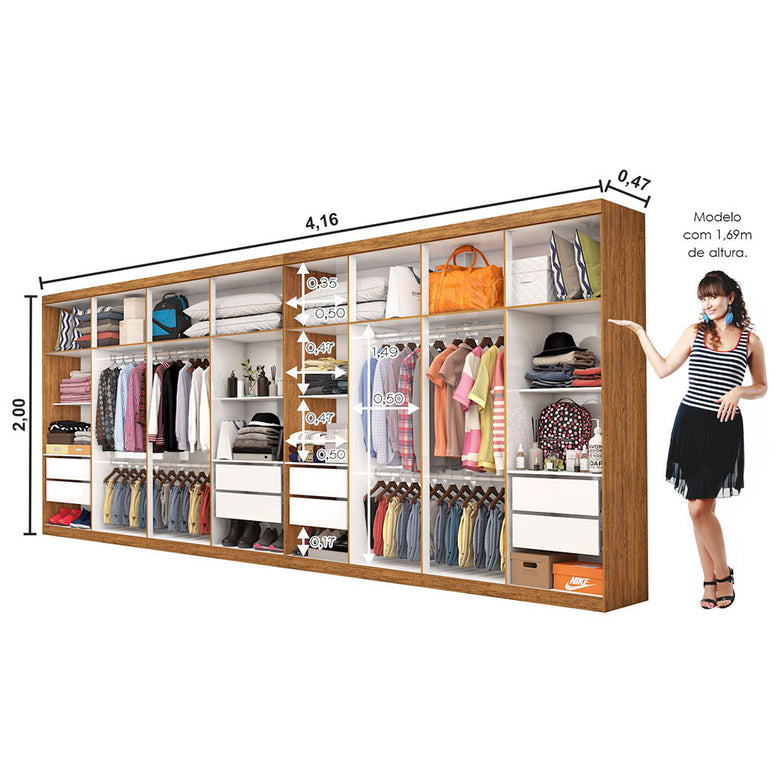 Closet Casal Duplo Rubi Premium 16 Portas com Espelho 8 Gavetas Carioca Móveis