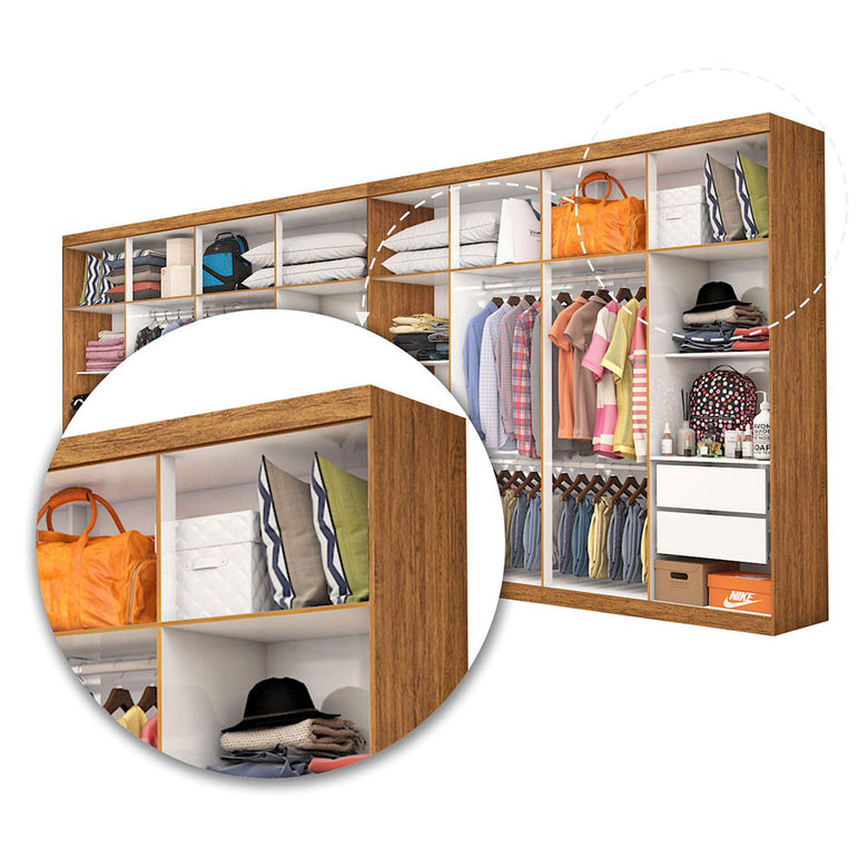 Closet Casal Duplo Rubi Premium 16 Portas com Espelho 8 Gavetas Carioca Móveis