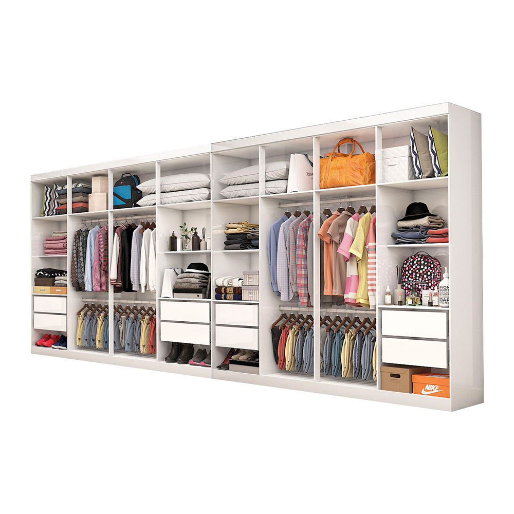 Closet Casal Duplo Rubi Premium 16 Portas com Espelho 8 Gavetas Carioca Móveis - Cinamomo Branco