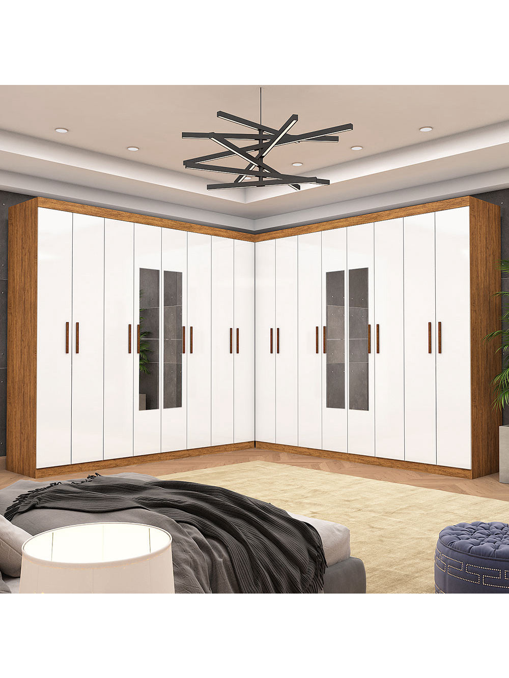 Closet Casal Duplo Rubi Premium 16 Portas com Espelho 8 Gavetas Carioca Móveis - Cinamomo Branco