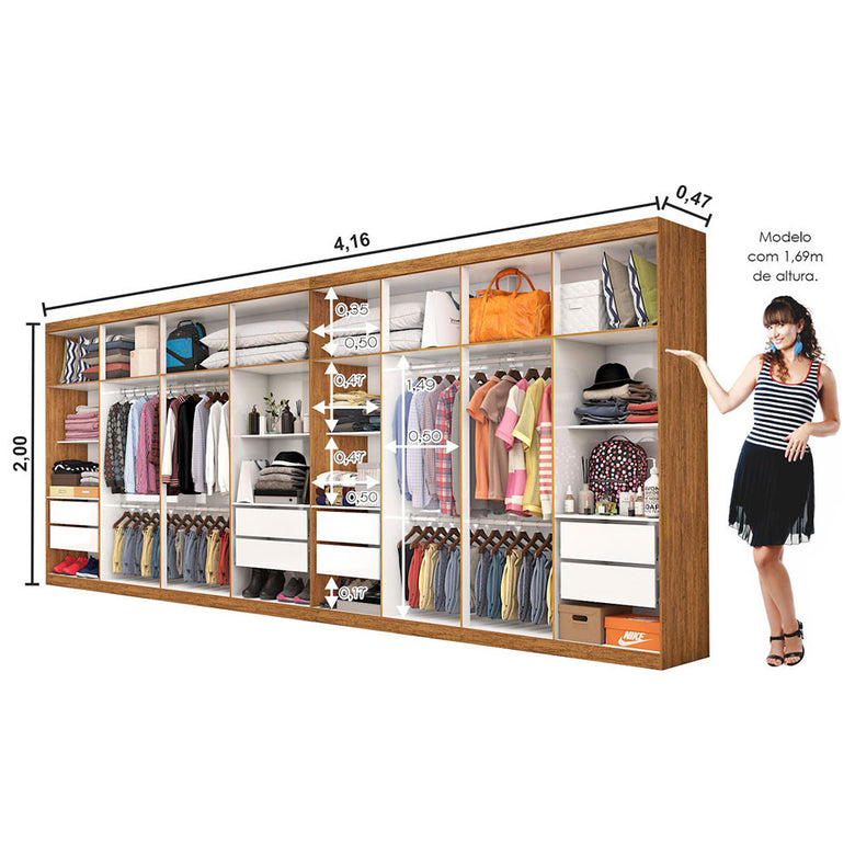 Closet Casal Duplo Rubi Premium 16 Portas com Espelho 8 Gavetas Carioca Móveis