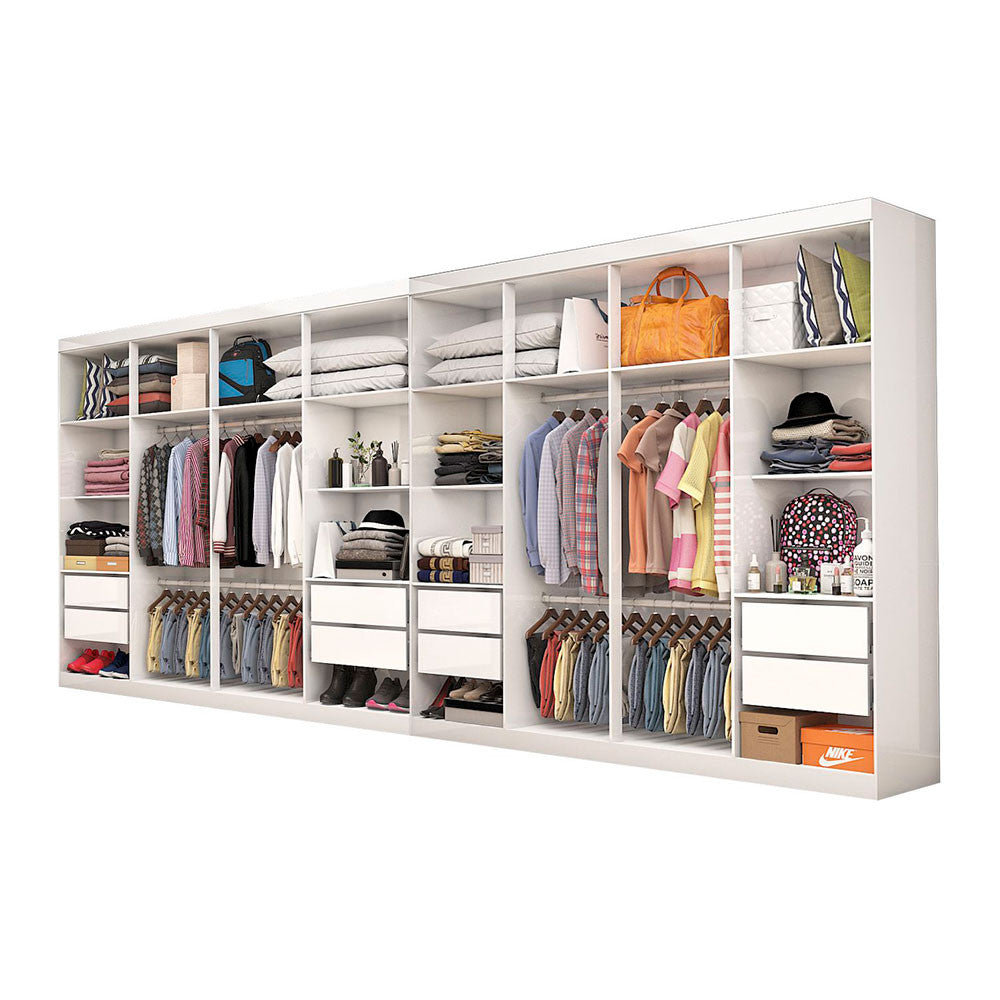 Closet Casal Duplo Rubi Premium 16 Portas Plus 8 Gavetas Carioca Móveis - Cinamomo Branco