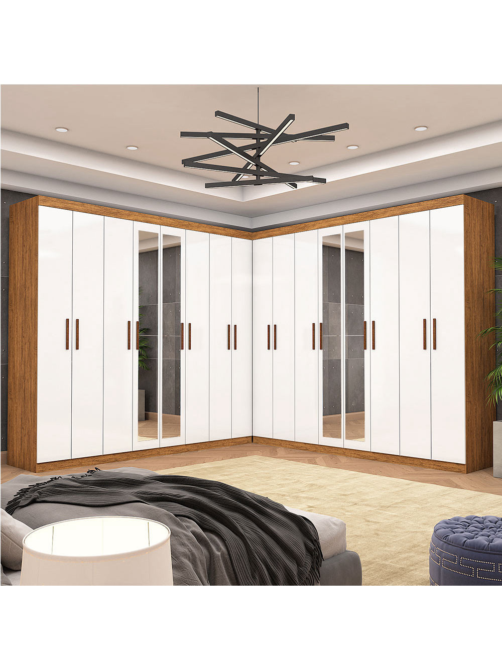 Closet Casal Duplo Rubi Premium 16 Portas Plus 8 Gavetas Carioca Móveis - Cinamomo Branco