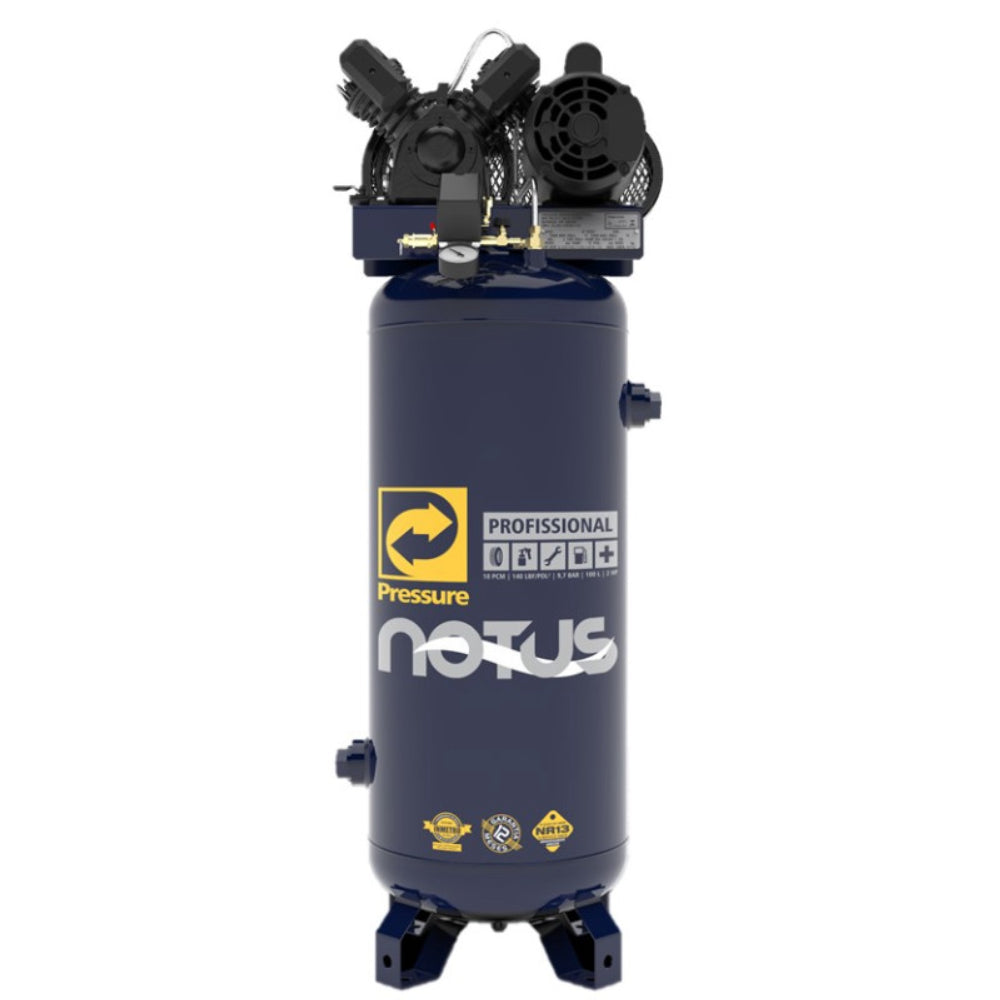 Compressor Pressure Notus 10 100 Litros 140 Libras 2 cv Monofásico Reservatório Vertical