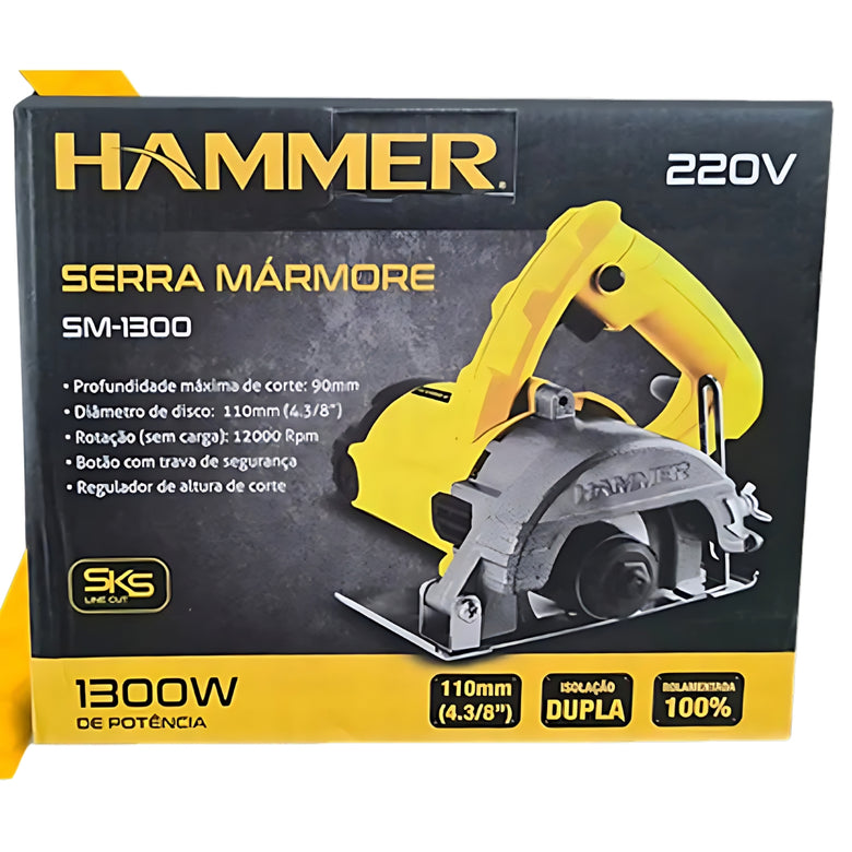 Serra Mármore Hammer SM1300 Disco 4 3/8" 110 Mm 1300W 13.000 Rpm 110V