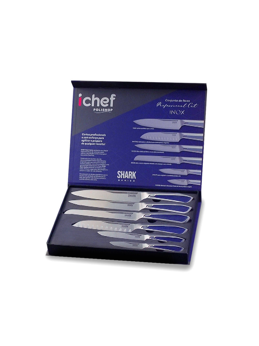Conjunto de Facas Ichef Polishop - Shark Series - Professional Cut - Inox