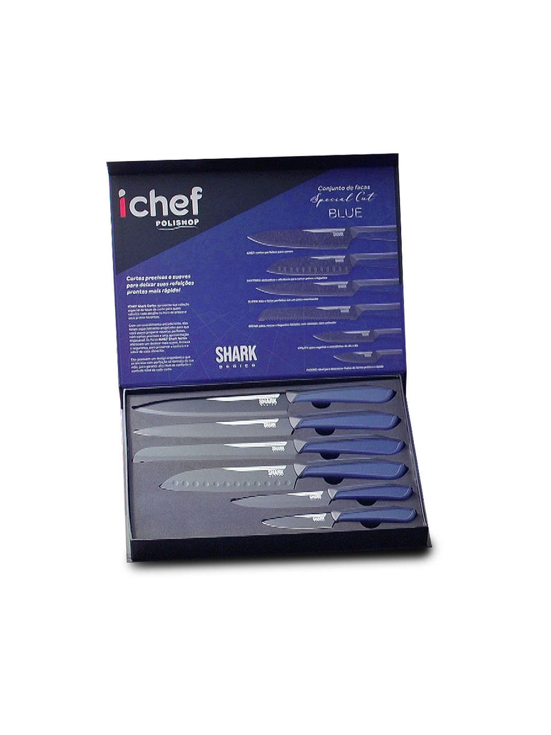 Conjunto de Facas Ichef Polishop - Shark Series - Special Cut - Blue Duo