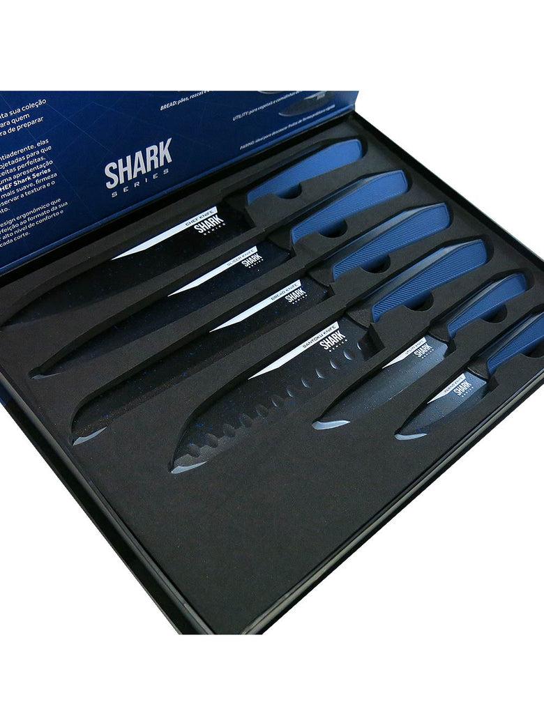 Conjunto de Facas Ichef Polishop - Shark Series - Special Cut - Blue Duo
