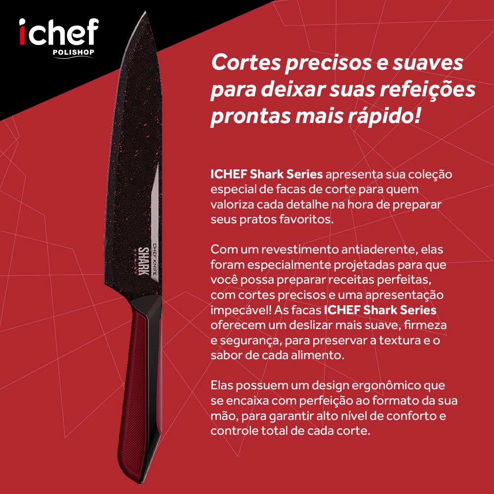 Conjunto de Facas Ichef Polishop - Professional Cut - Shark Series - Red