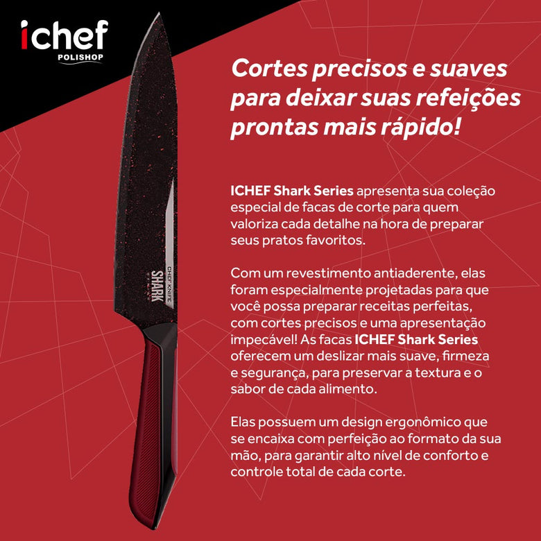 Conjunto de Facas Ichef Polishop - Professional Cut - Shark Series - Red
