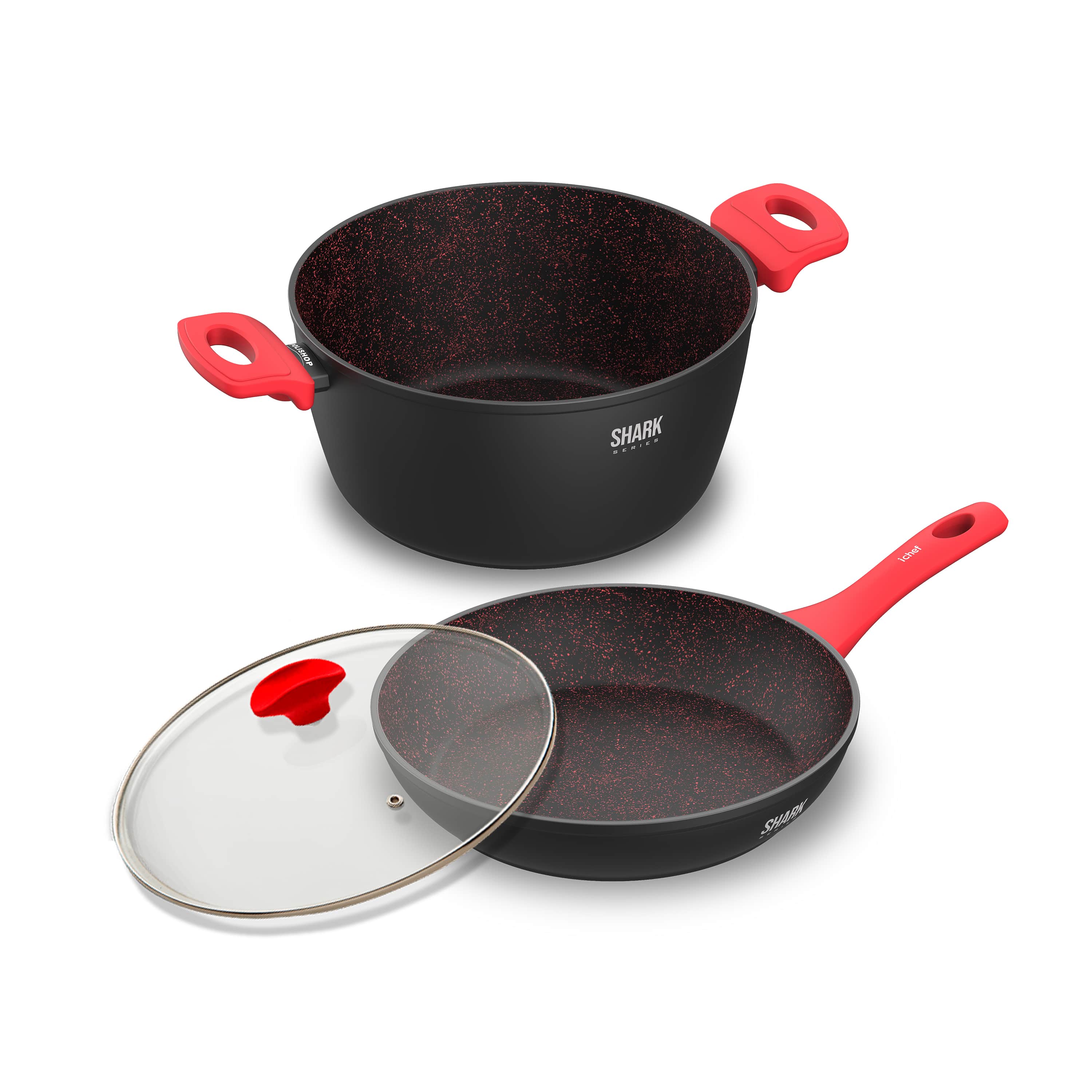 Panelas Ichef Home Sauté Grand e Family Size com Tampa de Vidro 24Cm Vermelha
