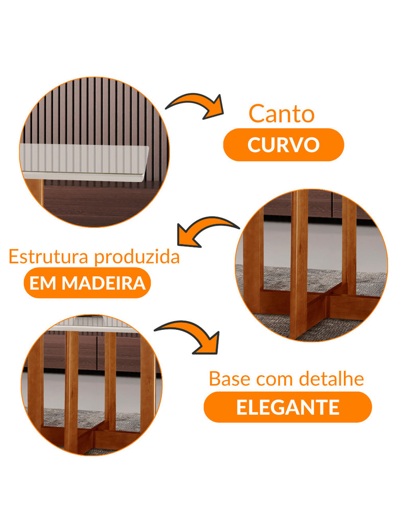 Mesa para Sala de Jantar Patros 120cm Madeira com Vidro Moderna Mobília