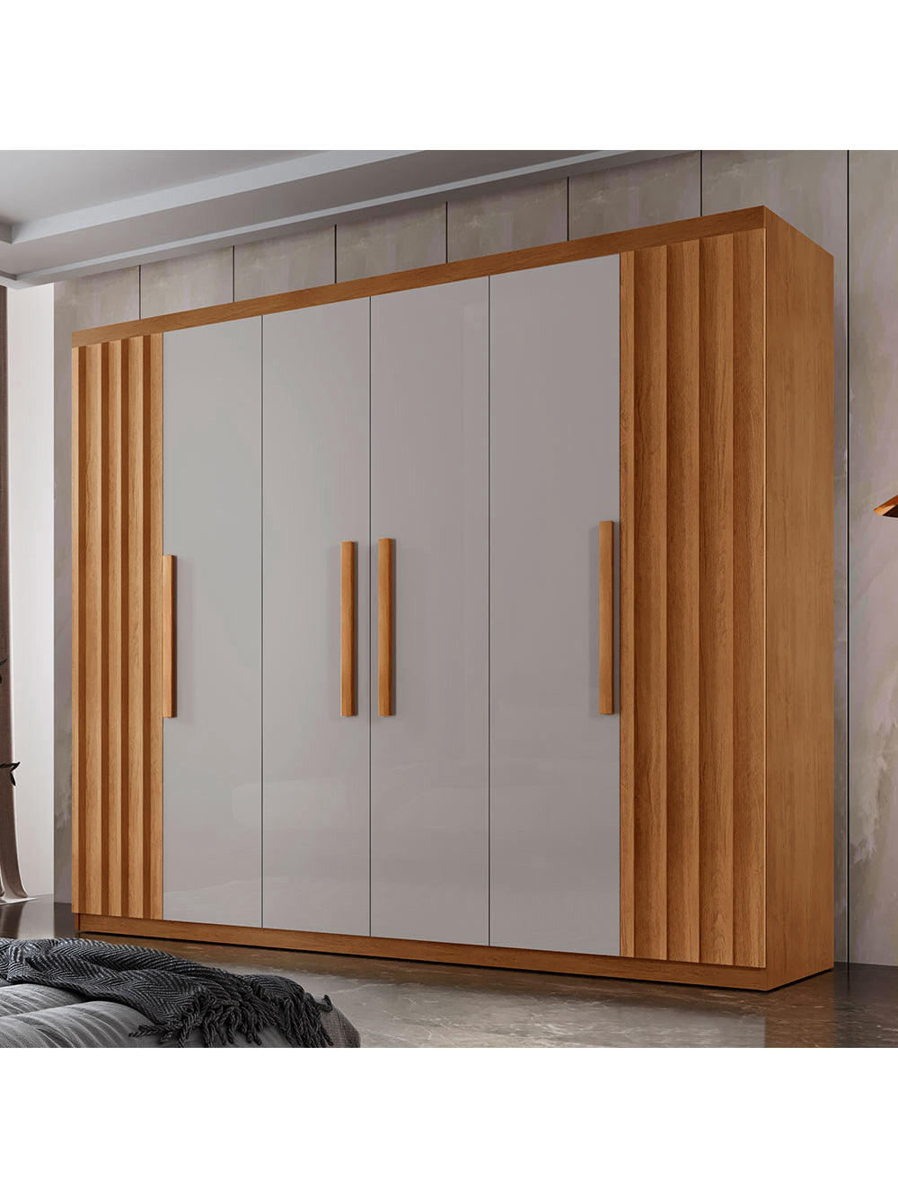 Guarda Roupa Casal Roma MDF 6 Portas e 2 Gavetas - Naturalle/Off White