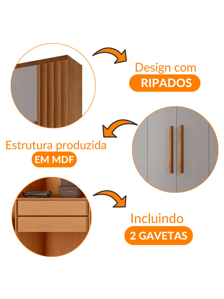 Guarda Roupa Casal Roma MDF 6 Portas e 2 Gavetas