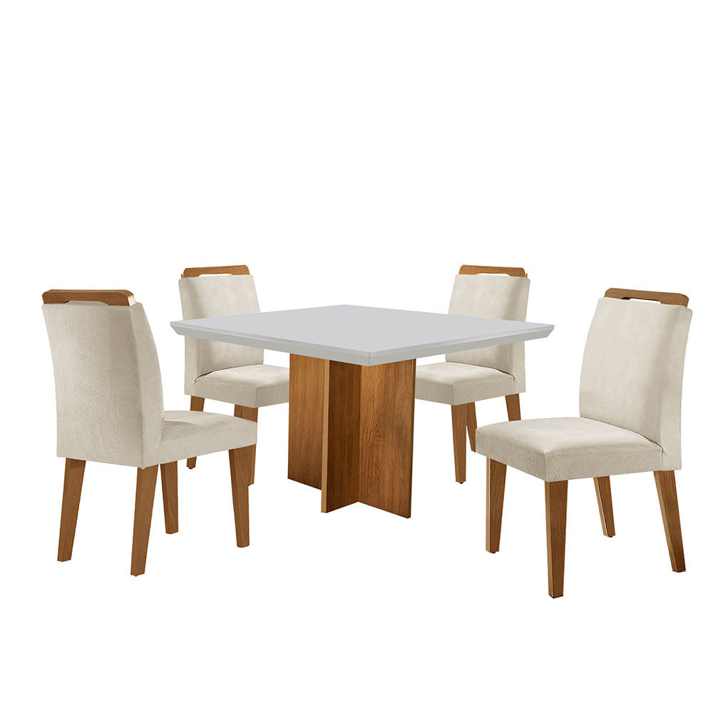 Conjunto Sala de Jantar Mesa Olimpia 120 Cm em MDF e 4 Cadeiras Athenas - Vel.creme /off White/imbuia