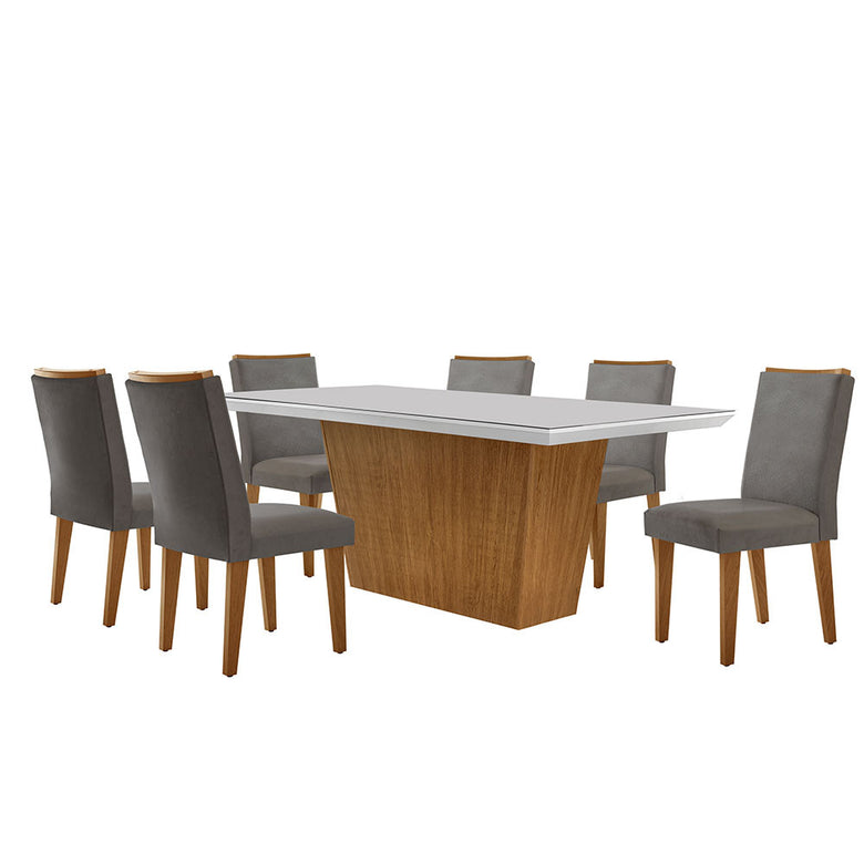 Conjunto Sala de Jantar Mesa Aida 180 cm com Vidro e 6 Cadeiras Lunara