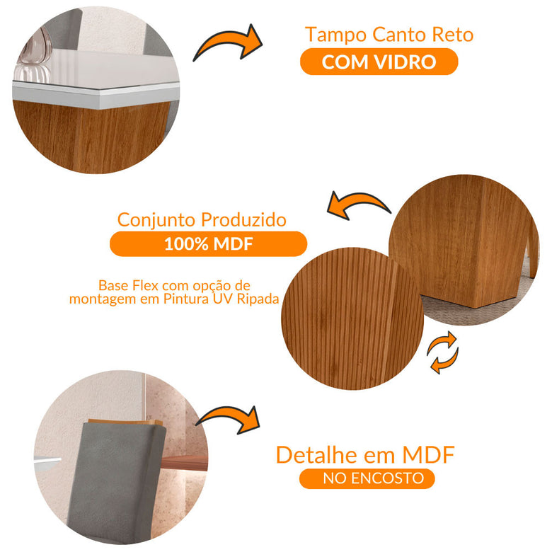 Conjunto Sala de Jantar Mesa Aida 180 cm com Vidro e 6 Cadeiras Lunara