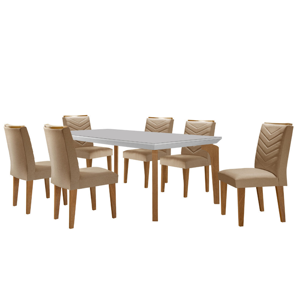 Conjunto Sala de Jantar Mesa Liz 180 cm com Vidro e 6 Cadeiras Liz - Turim/Off White/Imbuia/Serig. Off White