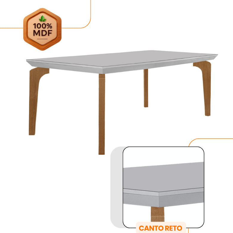 Conjunto Sala de Jantar Mesa Liz 180 cm com Vidro e 6 Cadeiras Liz