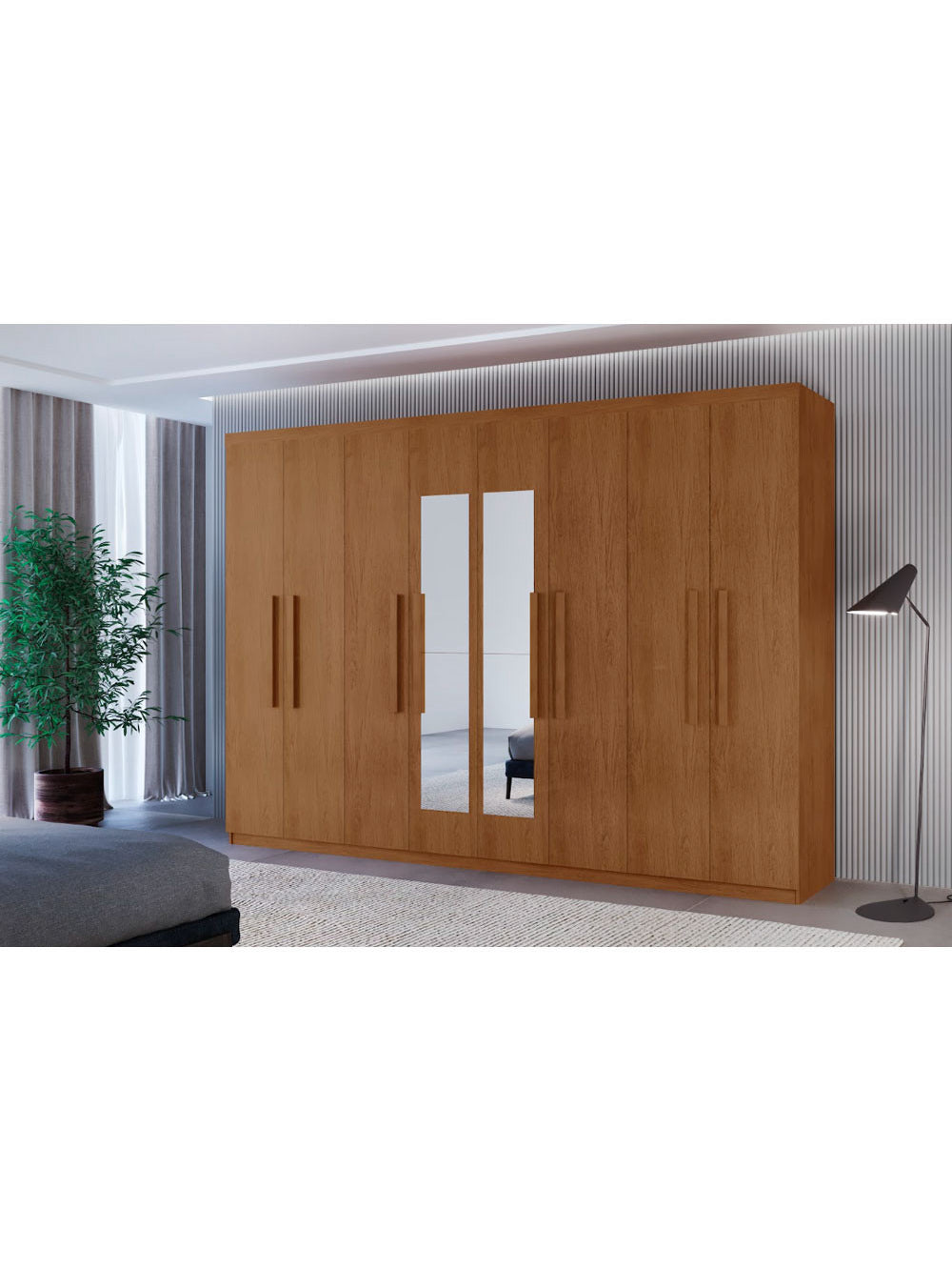 Guarda Roupa Casal Hera Premium com Espelho 8 Portas e 4 Gavetas MDF Moderna