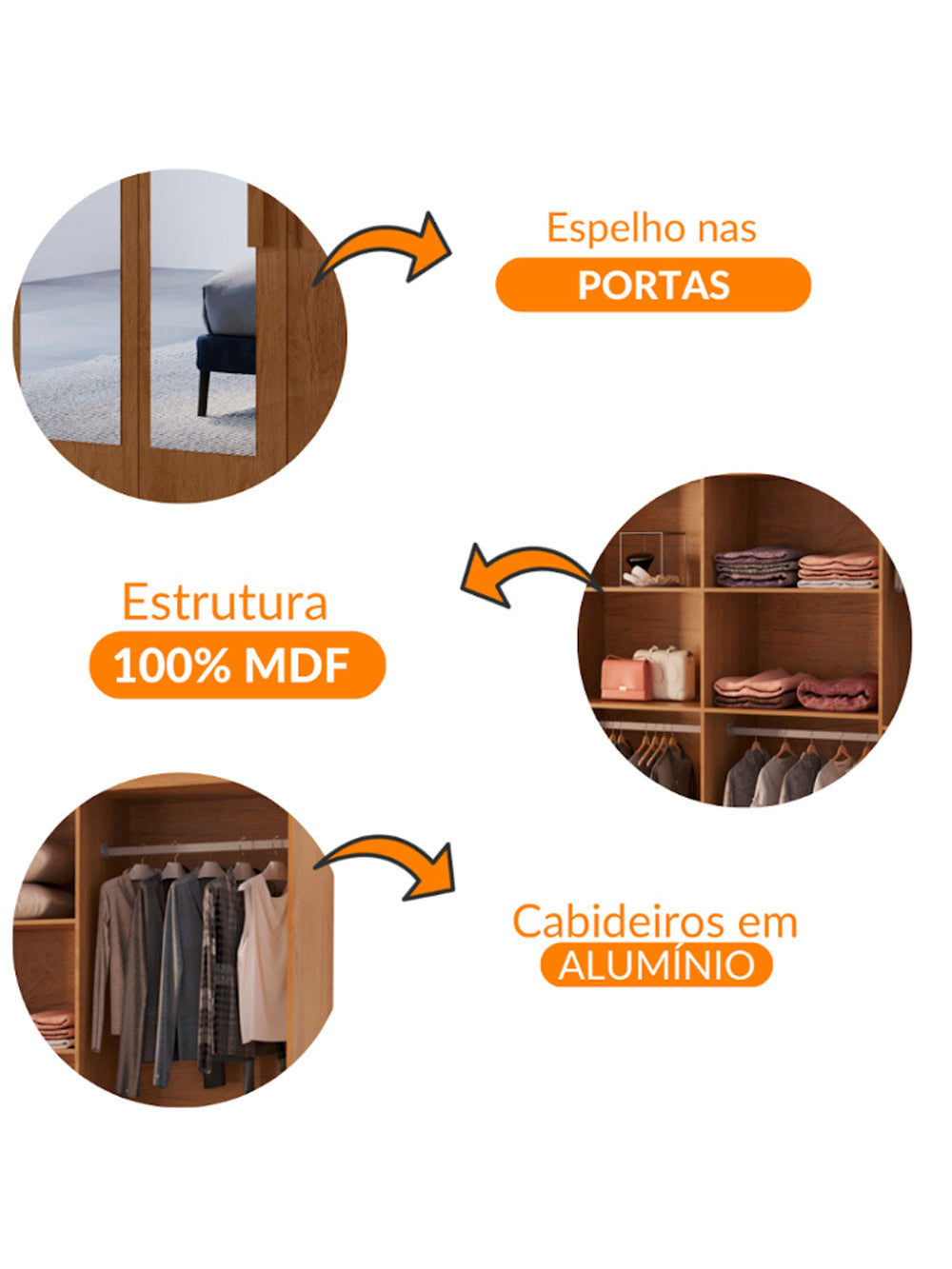 Guarda Roupa Casal Hera Premium com Espelho 8 Portas e 4 Gavetas MDF Moderna