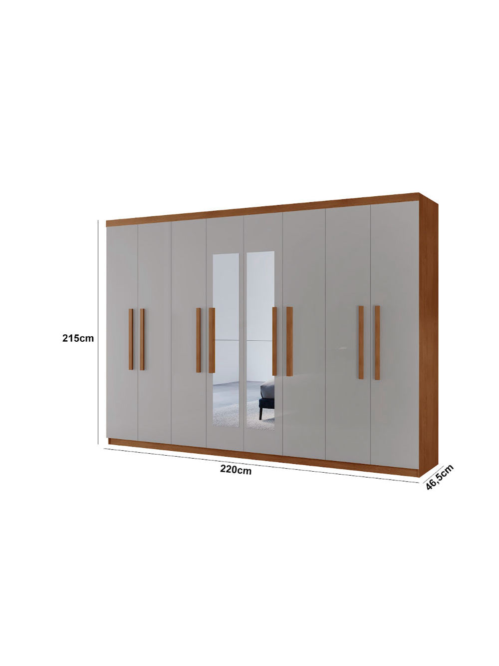 Guarda Roupa Casal Hera Premium com Espelho 8 Portas e 4 Gavetas MDF Moderna