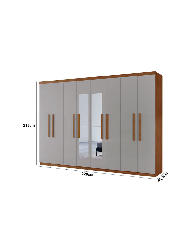 Guarda Roupa Casal Hera Premium com Espelho 8 Portas e 4 Gavetas MDF Moderna