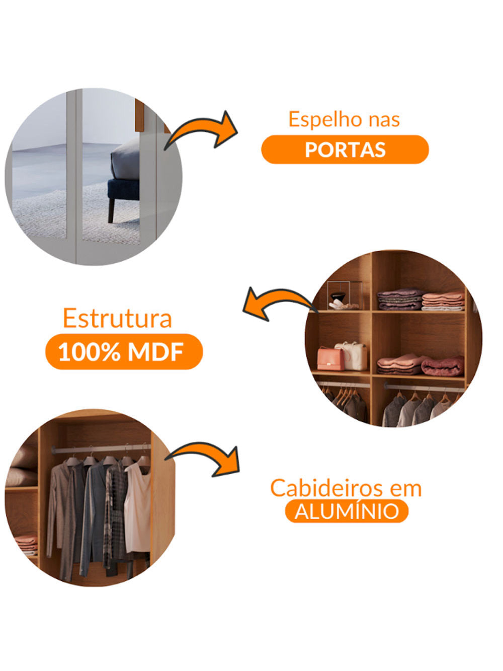 Guarda Roupa Casal Hera Premium com Espelho 8 Portas e 4 Gavetas MDF Moderna