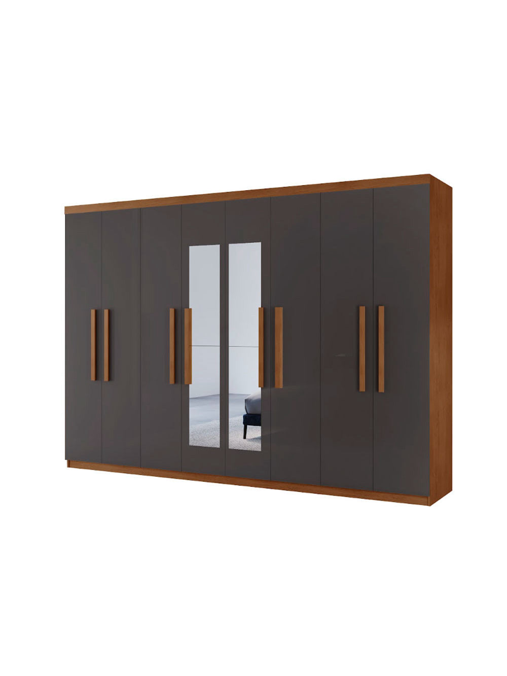 Guarda Roupa Casal Hera Premium com Espelho 8 Portas e 4 Gavetas MDF Moderna - Naturalle Grafite