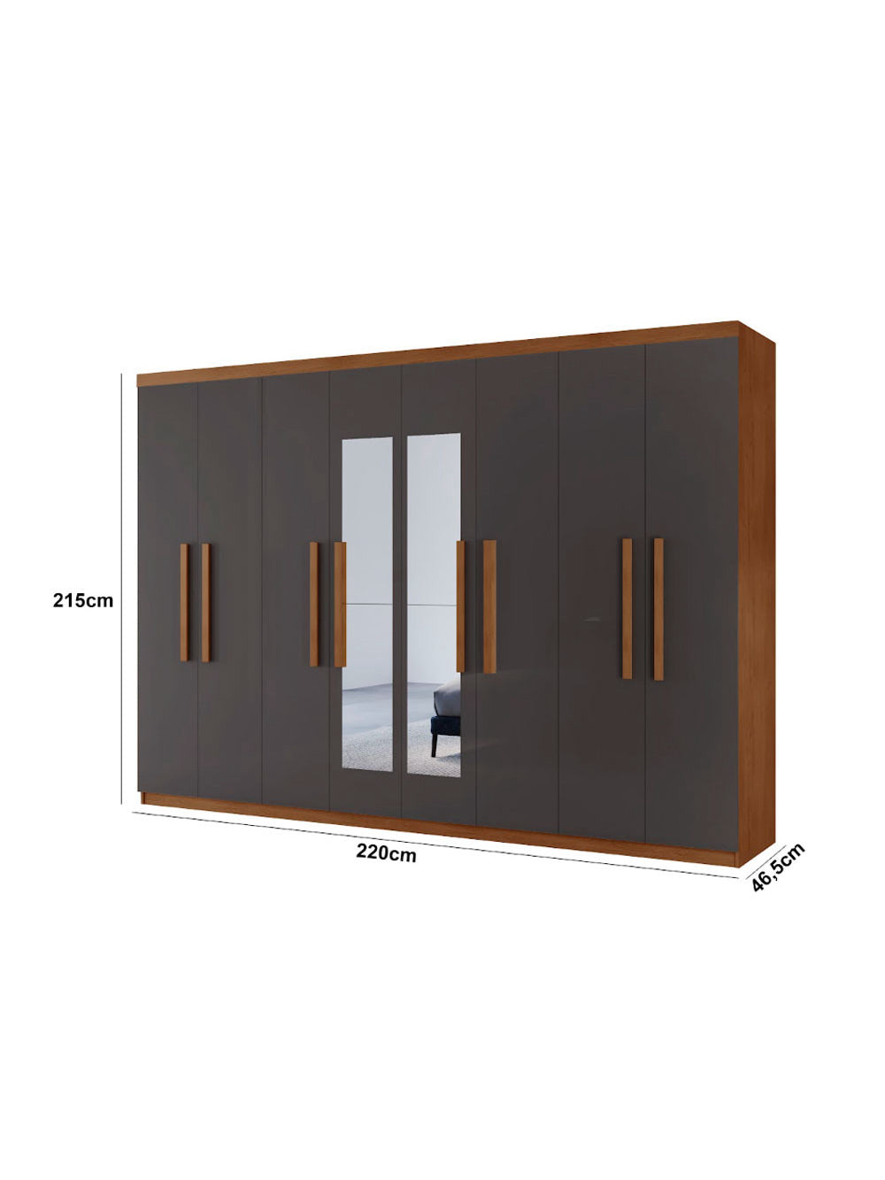 Guarda Roupa Casal Hera Premium com Espelho 8 Portas e 4 Gavetas MDF Moderna